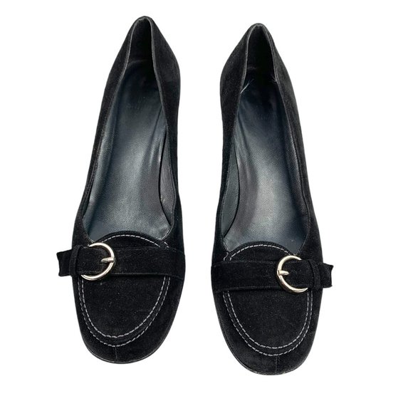 STUART WEITZMAN Black Suede Buckle Vamp Kitten Heels - Picture 2 of 11
